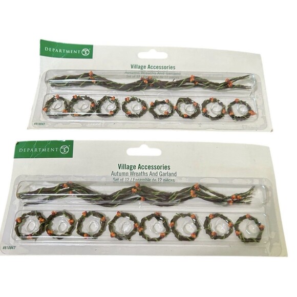 Dept 56 Autumn Wreaths & Garland 810847 Halloween Fall Village Accessories Lot - Picture 1 of 4